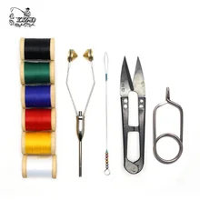 10+ инструменты для завязывания мух 6 комплектов с шпульками Нитевдеватель наполовину автостопом ножницы 6 катушек крепления мух Вязание для мух