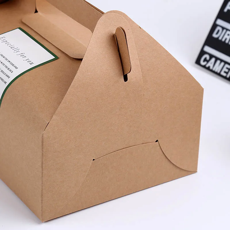 20*15*8 см большой крафт-бумаги cake box с ручкой портативный Экологично Крафт-коробка крафт-бумаги торт пищевая упаковка коробка