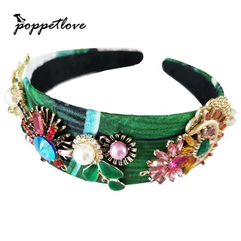 

European Handmade Green Coconut Tree Headband Baroque Pearls Jewelry Hair Accessories for Wedding Crystal Hair Photo shoot Hairb