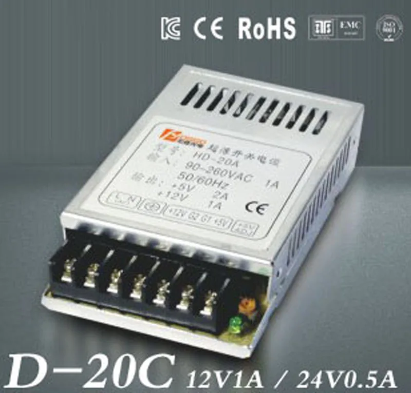

D-20 C 12V/1A 24V/0.5A Ultra mince double sortie alimentation pour LED light Strip SMPS 85 V - 264 V AC entree 12 V 24 V sortie