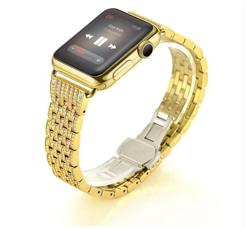 Алмаз Нержавеющая сталь часы ремешок для Apple Watch Iwatch 1/2/3 пуш-ап-Buttion Скрытая застежка 38 мм 42 мм