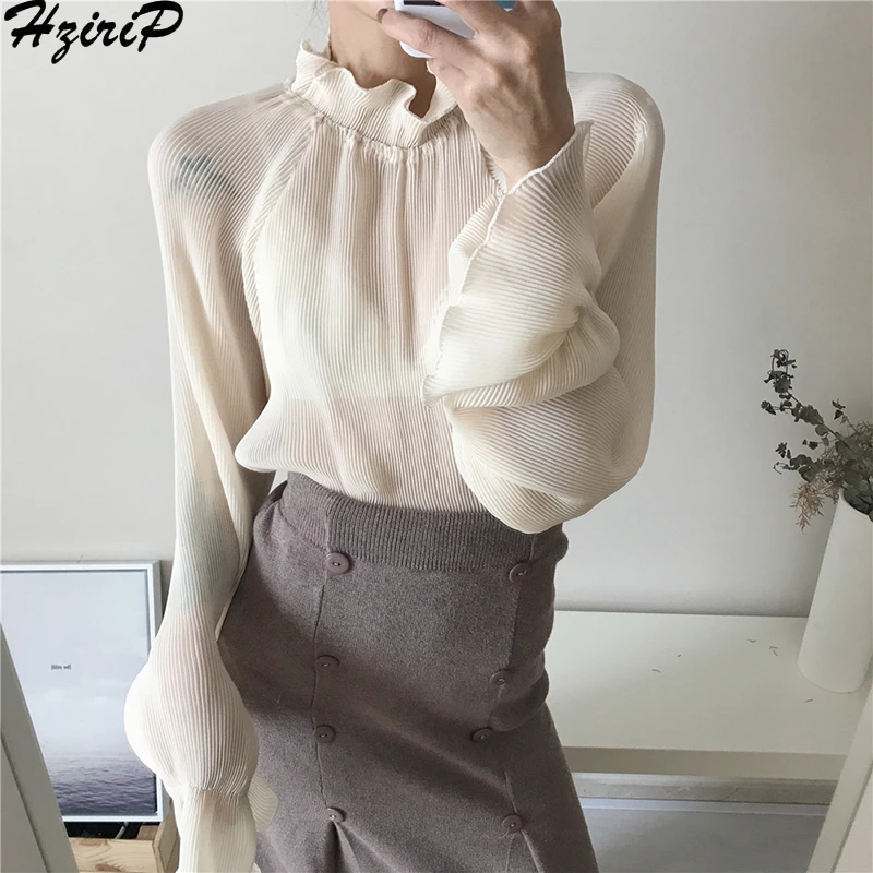 

Hzirip 2019 Women Spring Autumn Blouse Solid Chiffon White Shirt Long Sleeve Casual Loose Shirt Female Fashion Office Lady