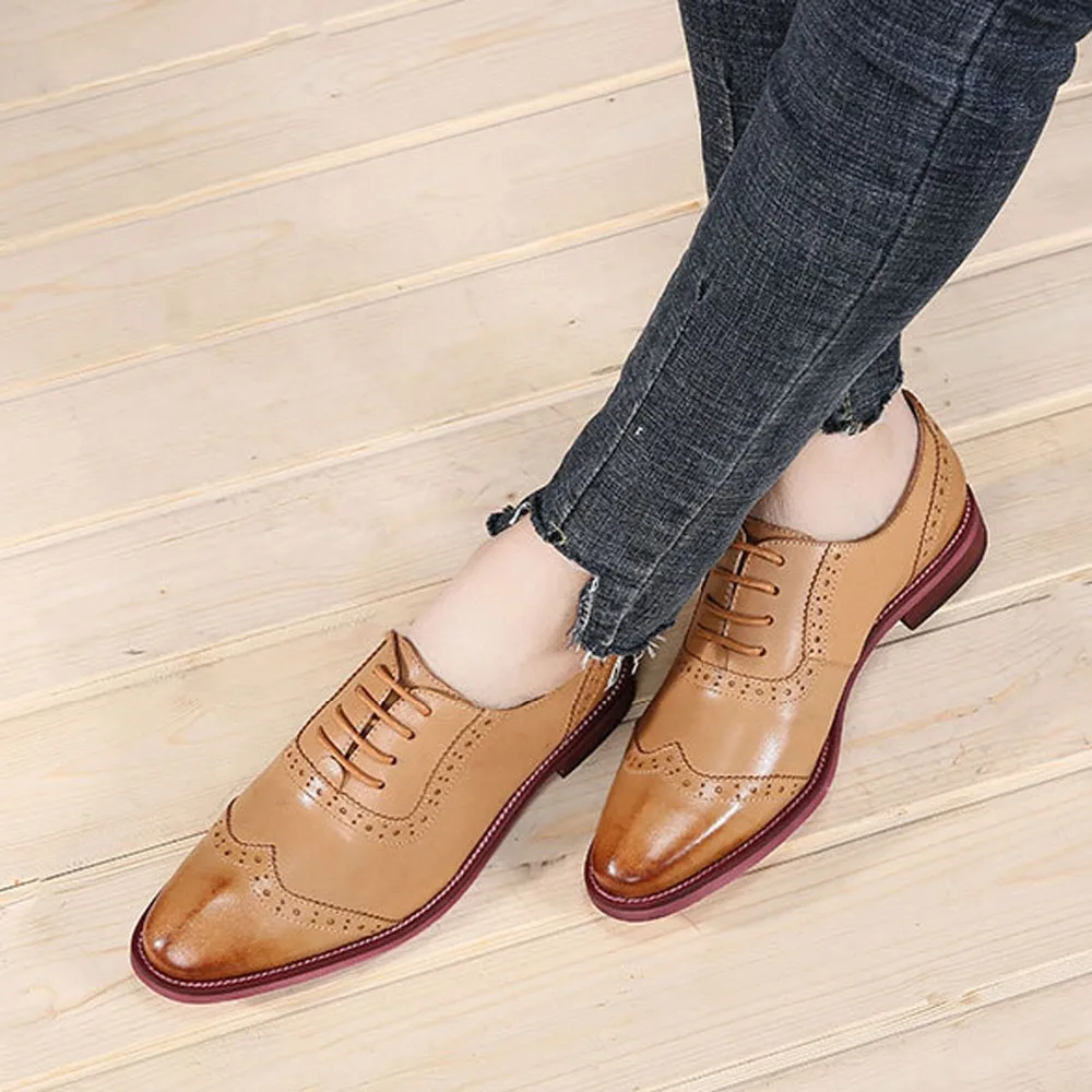 

Genuine Cow Leather Women Flats Female Loafers Oxfords British Handmade Rubber Cross-tied Solid Shoes For Women 34-42 Lace-up19