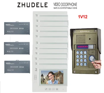 

ZHUDELE Building Home security intercom system 12 Units Apartment Video Door Phone Bell Intercom System 7" LCD monitor