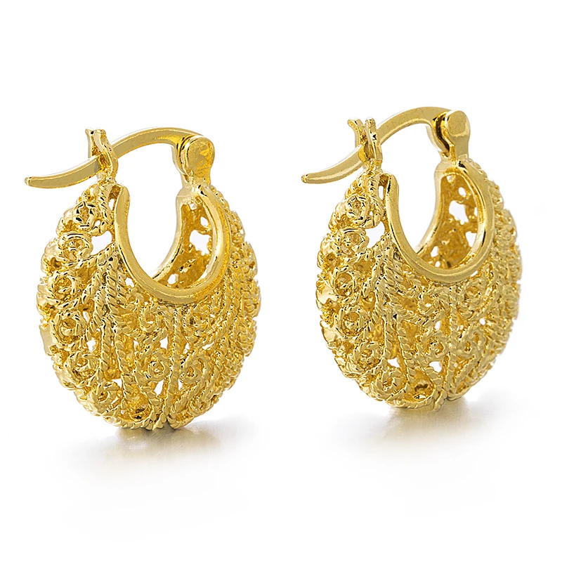 Ethlyn Jewelry Gold Color Cute Hollow Round Clip Earrings Ethiopian /Arab /Middle East Gifts Women Fashion Jewelry E052B Ear clip earrings Clip earrings