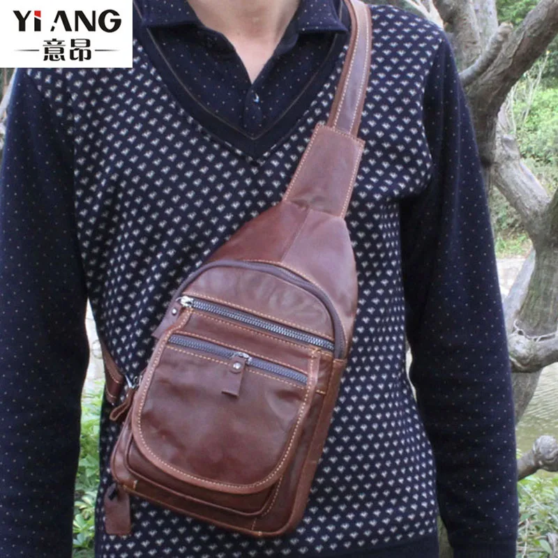 

Men Genuine Leather Sling Chest Day Pack Fashion Travel Cross Body Messenger Shoulder Bag