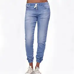 2019 новые женские осенние эластичные Плюс хорошие свободные джинсовые повседневные джинсы на шнурке плюс укороченные джинсы 529