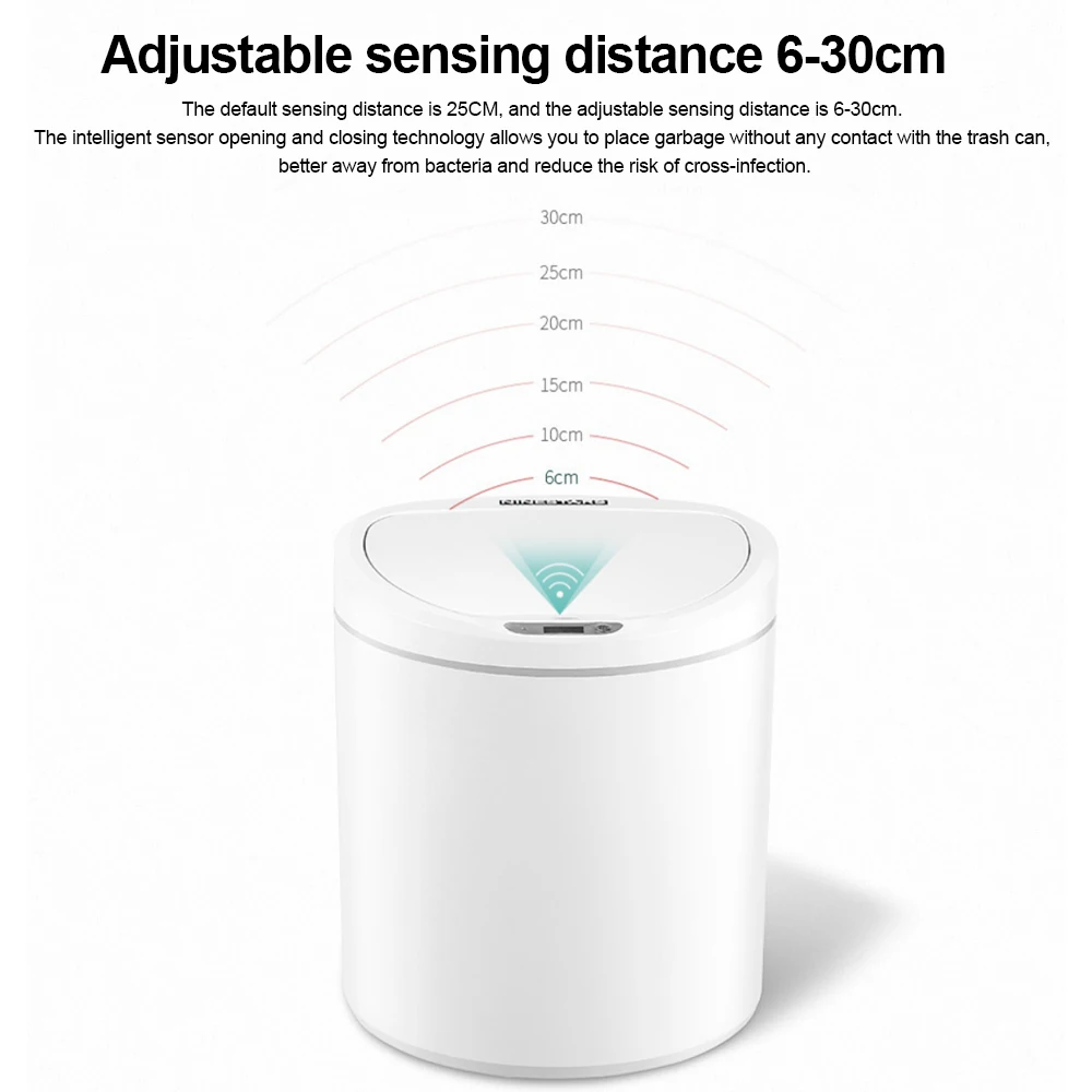 NINESTARS Smart Trash Can 10L Ashcan Bins Motion Sensor Auto Sealing LED Induction Cover Waste Bin Container