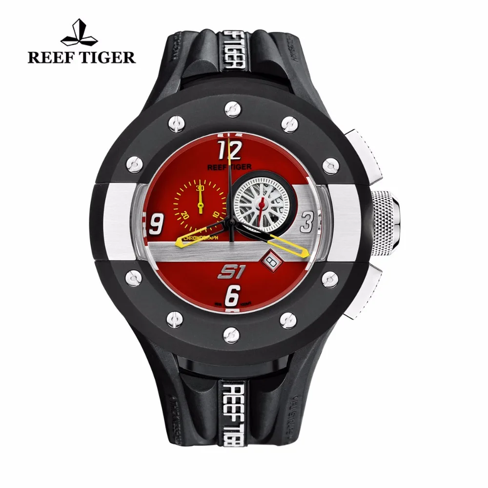 

Reef Tiger/RT Mens Red Dashboard Dial Quartz Watch Men Sports Waterproof Chronograph Sport Date Watch Clock Relogio Masculino