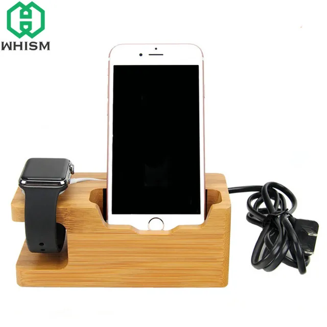 Whism Wooden Charging Dock Station Bracket Cradle Mobile Phone Whism Wooden Charging Dock Station Bracket Cradle Mobile Phone Charger Holder Stand For Watch Cellphone Home