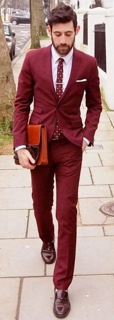 Latest Coat Pant Designs Burgundy Men Suit Slim Fit Wine Red Suits Jacket  Pants 2 Piece
