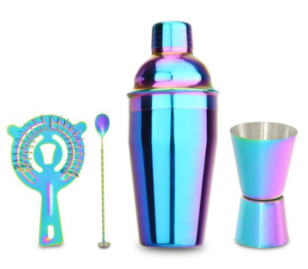 

550ML C55-4-CO-21 Cocktailshaker Hight Quality Shinny Stainless Steel Cocktail Shaker Set Colorful Rainbow Color