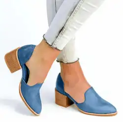 STAN SHARK/весенне-Летние кожаные туфли-лодочки, женская обувь на среднем массивном блочном каблуке, повседневная женская обувь без шнуровки с