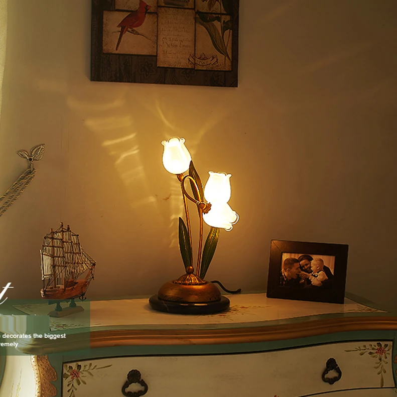 

led g4 American Glass Iron Marble Flower LED Lamp.LED Light.Table Light.Table Lamp.Desk Lamp.LED Desk Lamp For Bedroom Foyer