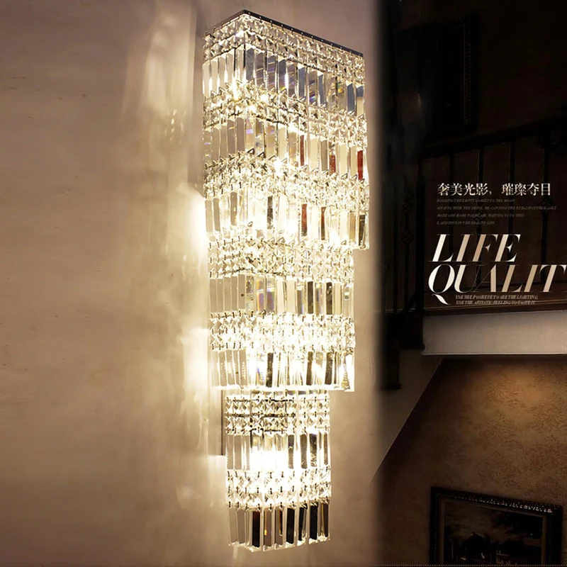 Lobby luxury Crystal Wall light led hotel project large crystal wall