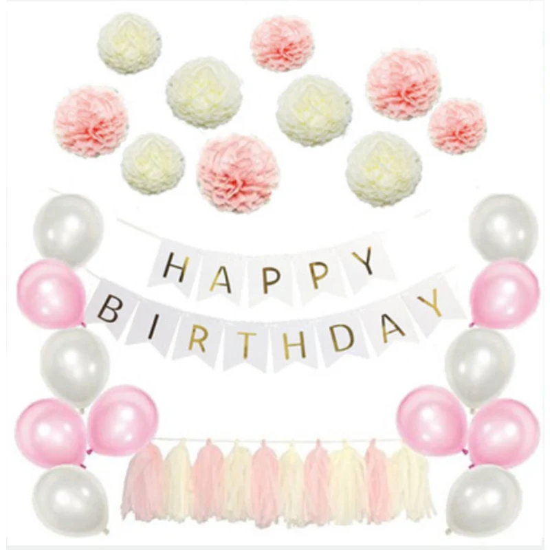 Вечерние украшения на день рождения, набор, вечерние украшения, бумажные цветы-шары, бумажный шар с кисточками, детский душ - Цвет: set