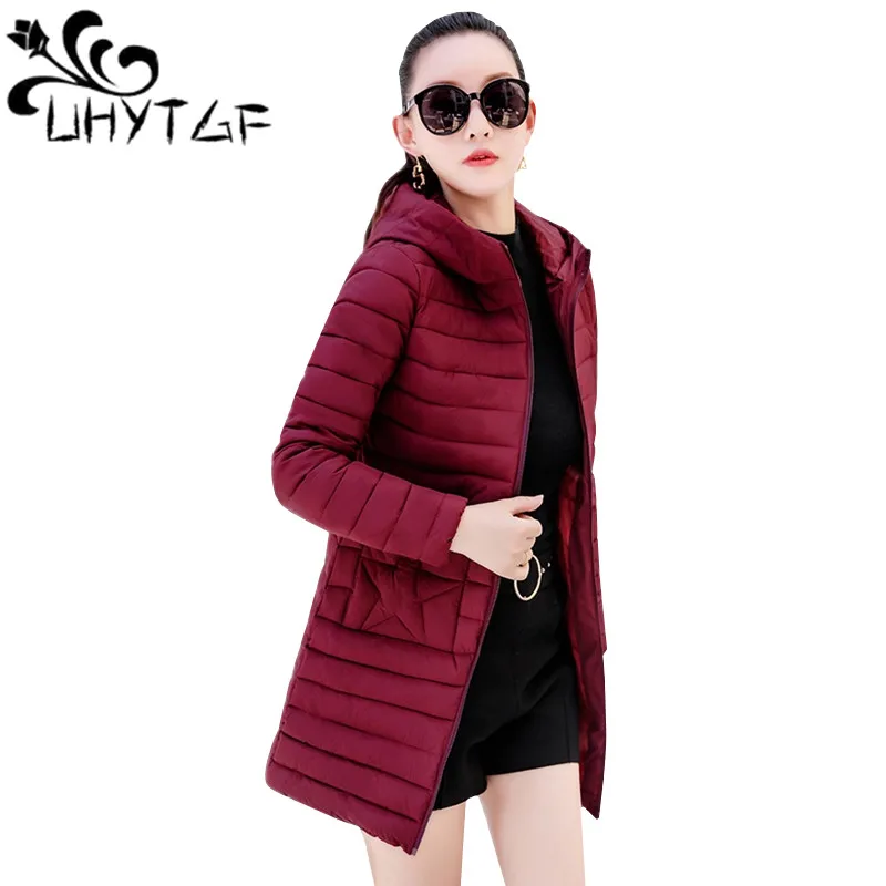 

UHYTGF Long Parkas Female Winter Coat Women Plus size Down Cotton Winter Jacket Outwear Parka for Women Hooded Cotton Jacket 74