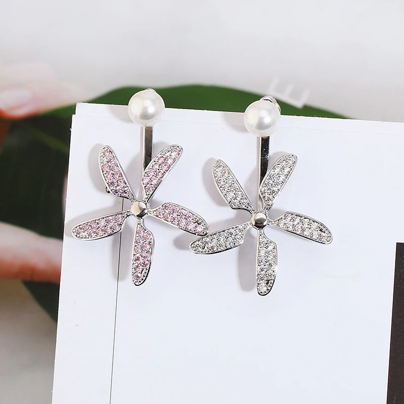 

Cute Windmill Design Front and Back Earrings for Women Lovely Pearl Luxury Cubic Zircon Earrings Jackets XIUMEIYIZU Jewelry