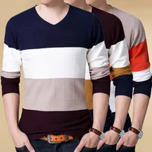 Новогодняя повседневная одежда пуловер с вырезом в виде буквы V красные желтые свитера в полоску для мужчин модный дизайн пуловер и свитер для мужчин Размер S~ 2XL