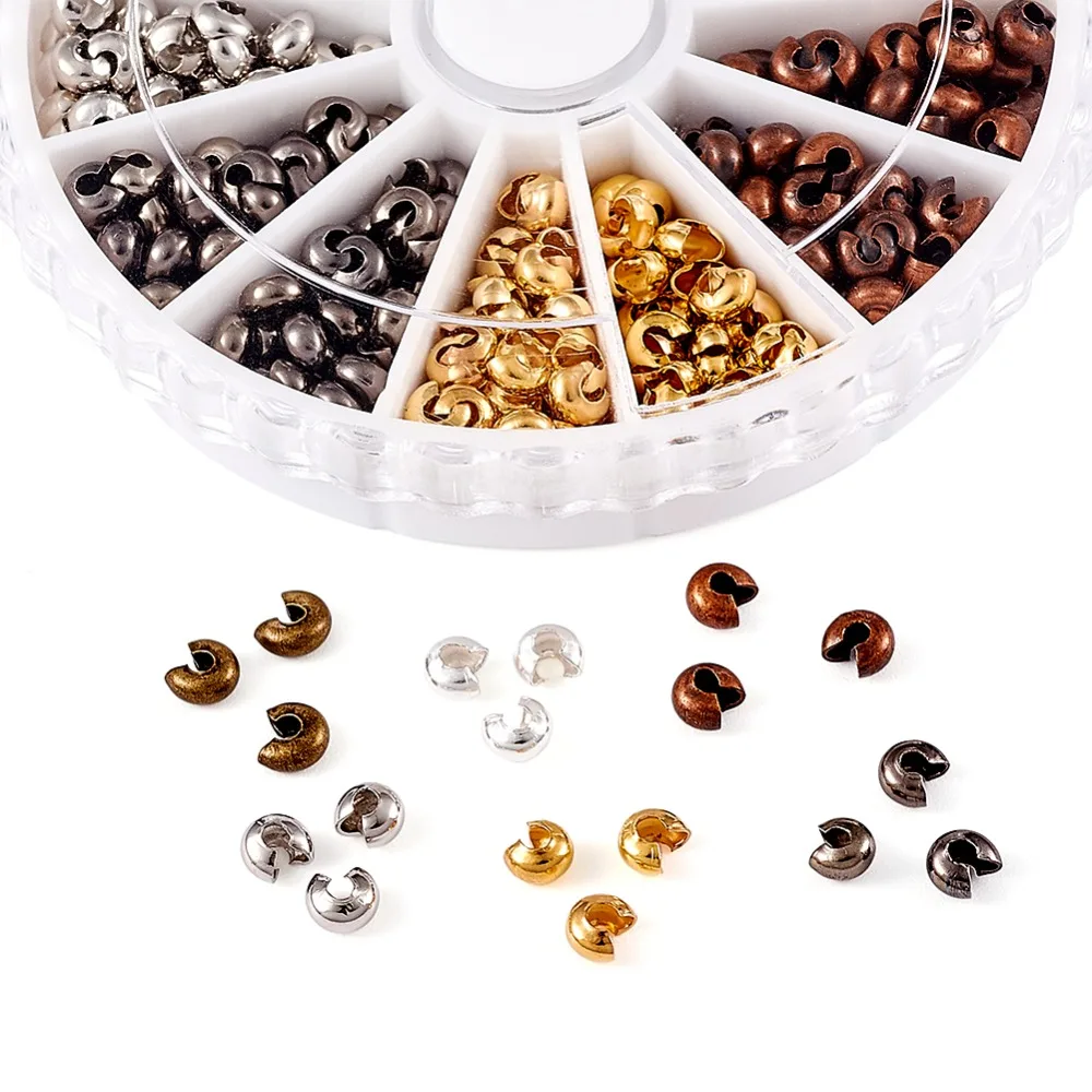 

6 Colors Iron Crimp Beads Covers For DIY Jewelry Accessories Finding Making Antique bronze Red copper Black Silver golden Metal