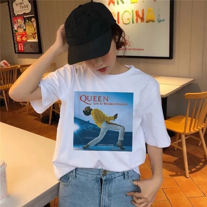 

Freddie Mercury T Shirt The Queen Band Rock T-Shirt Women Hip Hop Casual Tshirts Harajuku Female Top Tee Shirts Streetwear