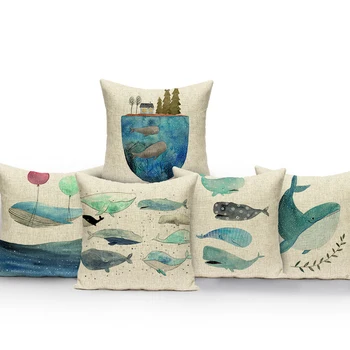 

Marine Life Pillows whale cushion Seagull Pillow Case custom linen Beach Soft Cover Pillow Seat Home Decorative cushion cover
