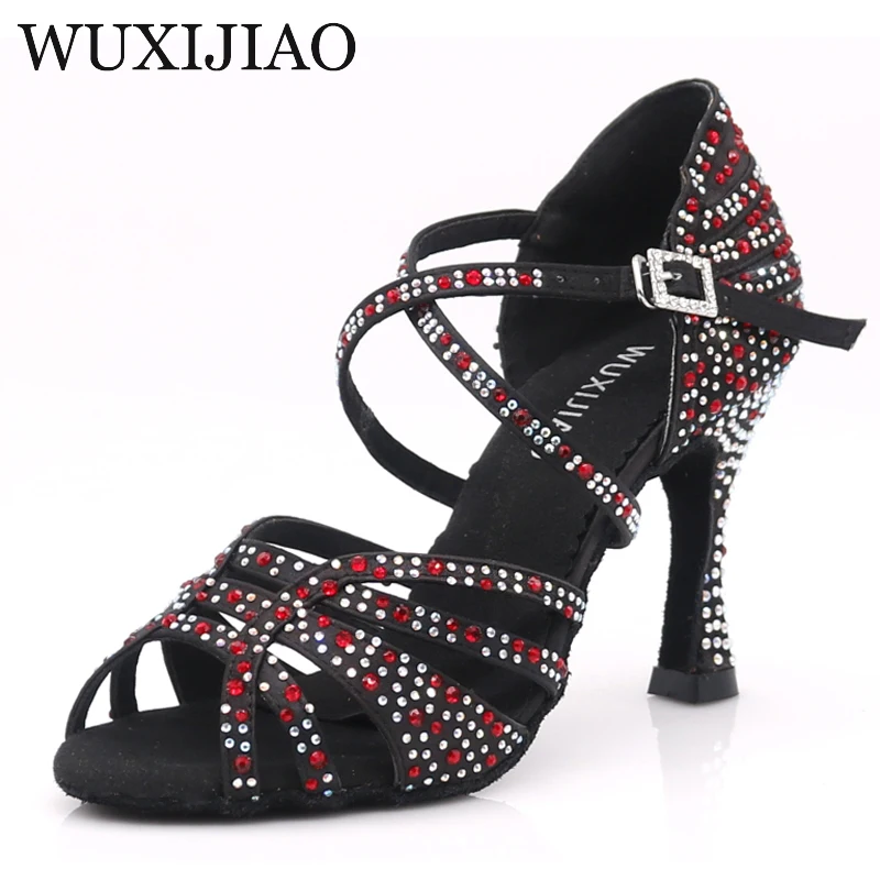 

WUXIJIAO Dance Shoes Latin Woman Salsa Silk Satin Dancing Shoes Glitter Rhinestone Professional Dance Shoes Ballroom Soft Bottom
