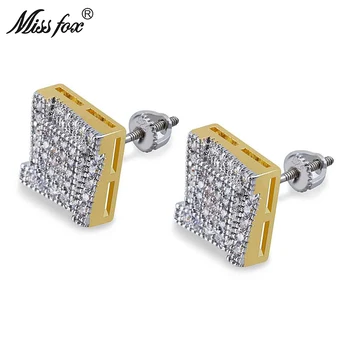 

MISSFOX Hip-Hop 24K Gold Plated Cz Men Earing Fashionable Cubic Zirconia Square Ladder Jewellery Piercing Men Accessories Gifts
