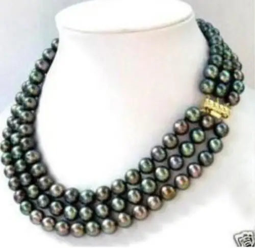 

Hot selling free shipping******* 3 row 7-8MM Black akoya Pearl Necklace