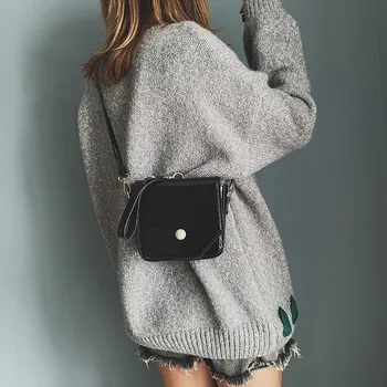 

2018 New Arrival Concise Japan Korean Style FashionWomen Retro Small Simple Patent Leather Small Square Bag Chic Shoulder Bag