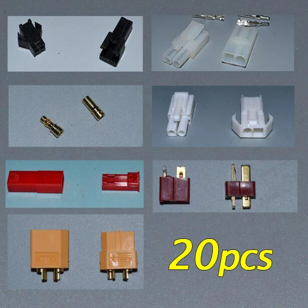 Free Shipping 20PCS JST/SM/T Plug Big/Small Tamiya Connectors XT60/3.5mm Banana For DIY RC Car/Airplane/Boat Models | Игрушки и хобби