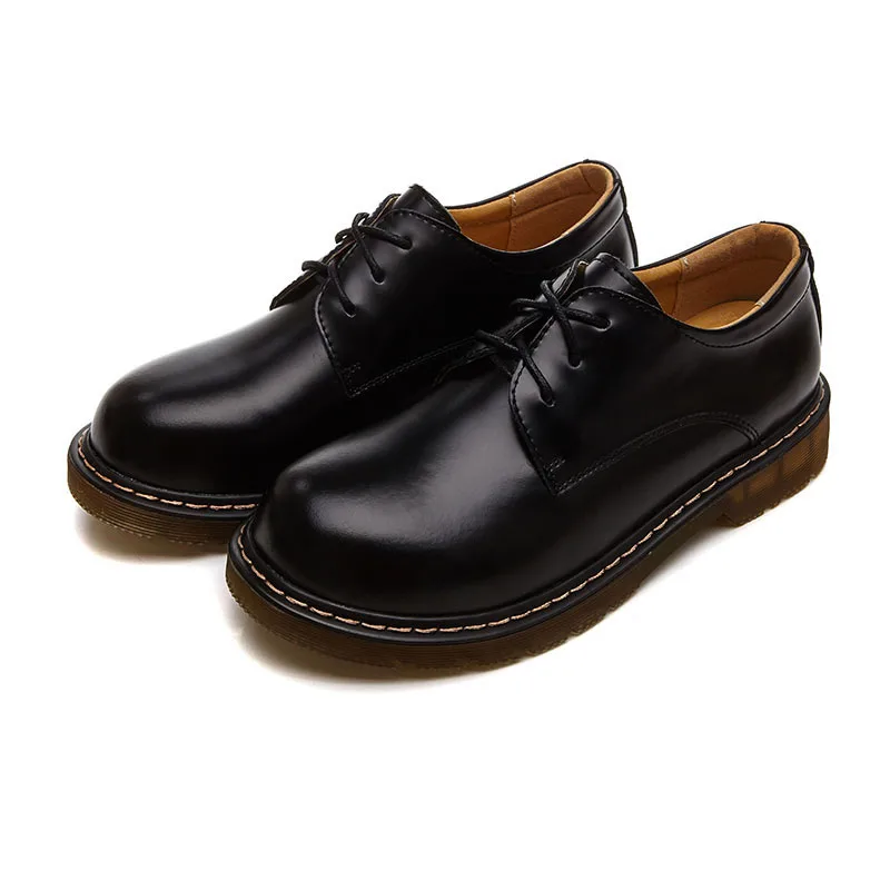 

QPFJQD Classic Vintage Women Shoes Casual Round Toe Brown Black Oxford Split Genuine Leather Flats Comfortable Lace Female Shoes