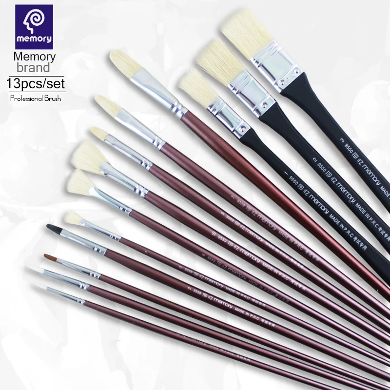 Memory brand 13Pcs Professional Paint brush Bristles Set with Wooden Handle Paintbrush for Watercolor | Канцтовары для офиса и