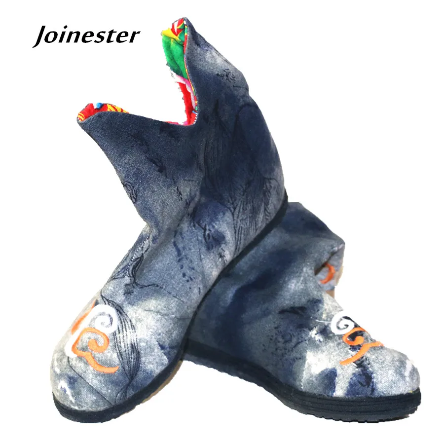 

Ethnic style ladies contton fabric Beijing Opera Facial Make-up embroidered fashion ankle boots internal height increase