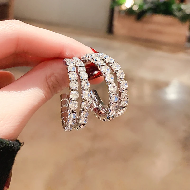 

2019 Gold Silver Color High Polished Hoop Earrings Micro Paved Austrian Crystal Zirconia Wedding Party Korea Fine Jewelry Z4E732