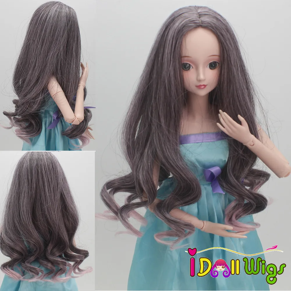 

Bjd Girl Wigs High Resistant Fiber Long Curly Grey to Pink Ombre Hair Wigs for 1/3 1/4 1/6 Dolls
