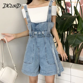 

DICLOUD 2018 Loose High Waist Denim Overalls Woman Harajuku Fashion Casual Short Jeans Girl Cuffs Blue Vintage Jeans Sashes Gift