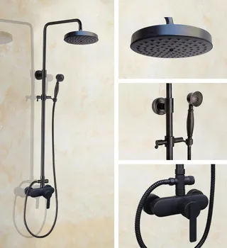 

Black Oil Rubbed Brass Single Handle Bathroom 8 Inch Round Rain Shower Faucet Set Bath Mixer Tap Hand Shower mhg152