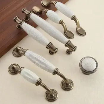 

FAST SHIPPING hole distance 96mm 128mm CRACKLEd PEARL WHITE CERAMIC HANDLES CABINET KNOB DOOR Pulls Ancient European Style