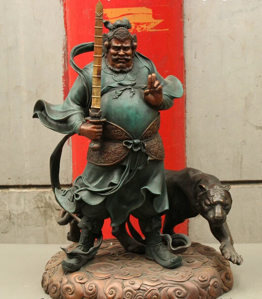 

wholesale factory 22 Folk Chinese Pure Copper Bronze Palace Arhat wealthy Mammon God Tiger Statue