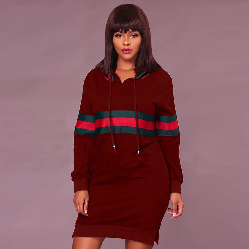2017 Autumn Winter Casual Sweatshirt Dress Women Long Sleeve Black Striped Mini Hoodies Dresses Female Pullover Christmas Vestidos Hooded16