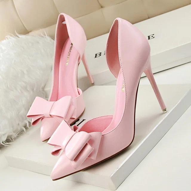 Women pumps 2018 hot fashion women shoes delicate sweet bowknot side high heel shoes women 2018 fashion delicate sweet wedding bowknot sexy high heel shoes side hollow pointed women red high heels pumps plus size