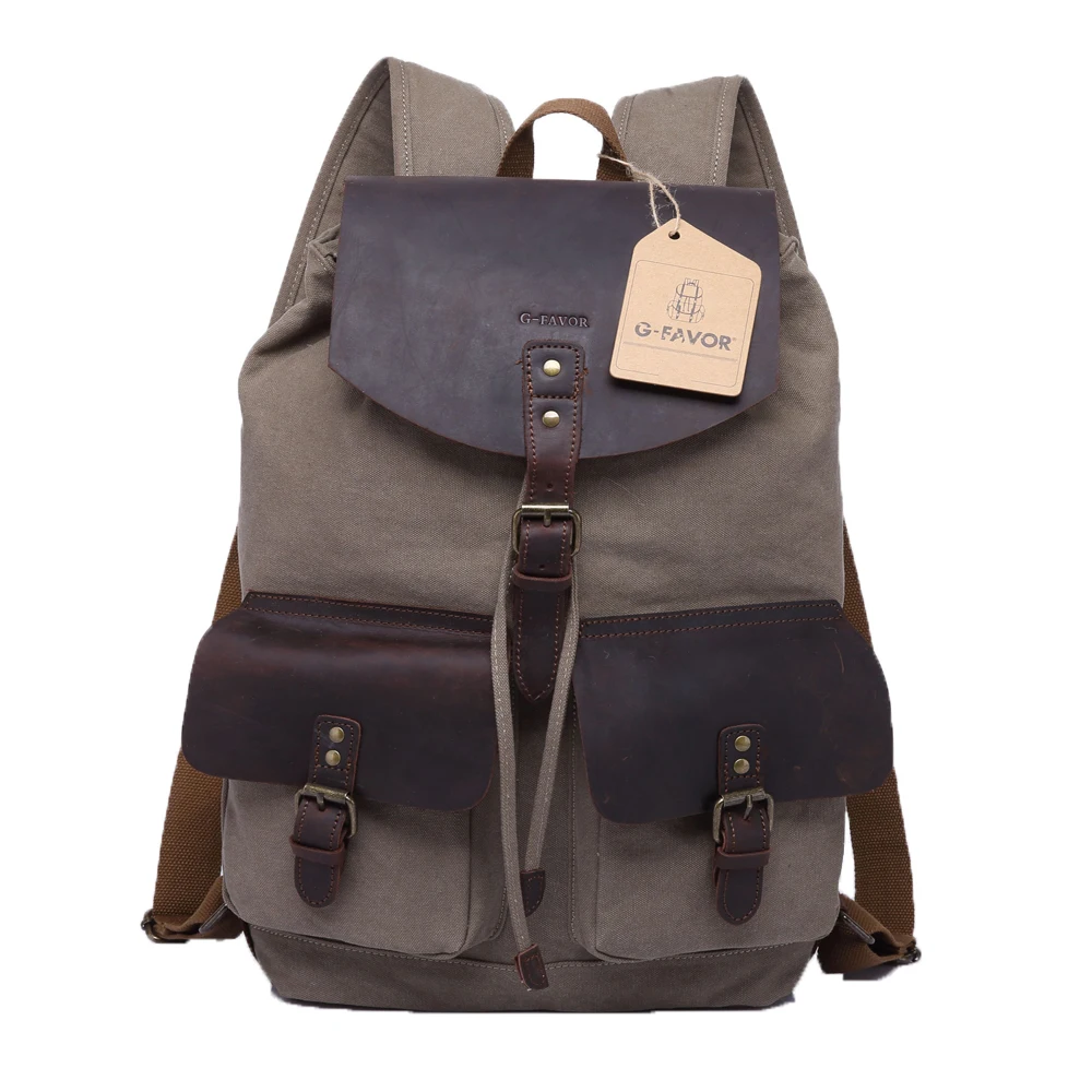 

Men Canvas Bag Retro Student Schoolbag Big-capacity Backpack Khaki/Military Green/Rice White Knapsack Fashion Computer Backpack