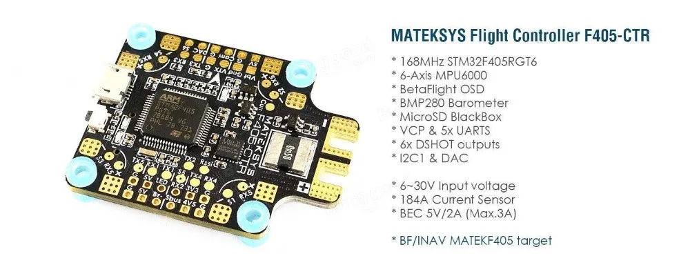 Matek Systems BetaFlight F405-CTR F405 CTR Контроллер полета встроенный PDB OSD 5 V/2A BEC ток Сенсор для дистанционно управляемого мультикоптера