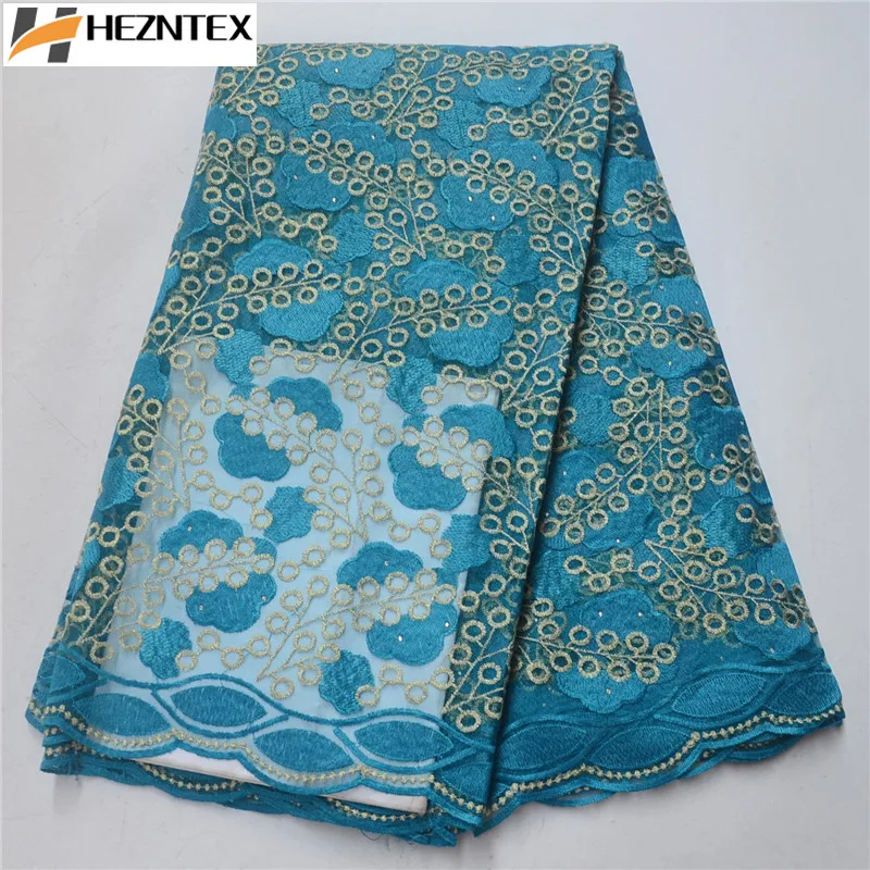 

African Tulle lace Fabric 2019 High Quality Swiss Voile Lace Embroidery Fabric French Lace Fabric In Blue For Wedding PSA392-1