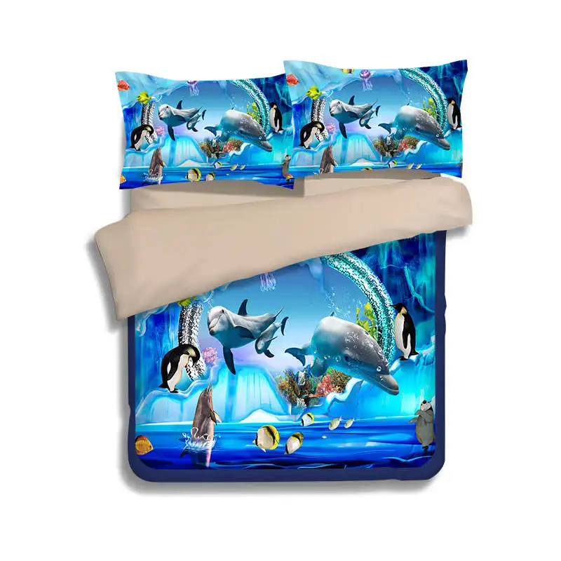 Dolphin Penguin Fish Sea Printed Comforter Bedding Sets Twin Full