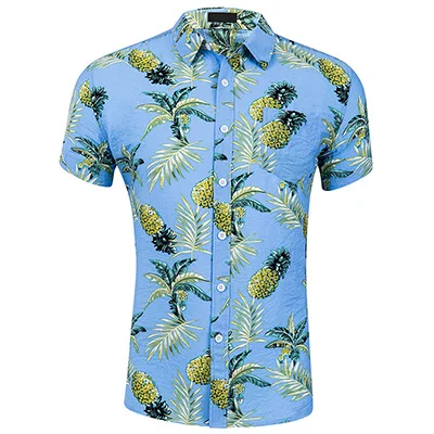 HCXY летние мужские повседневные рубашки с коротким рукавом, мужская пляжная рубашка с коротким рукавом из чистого хлопка, 16 принтов, европейские и американские размеры S-XXL - Цвет: GD024-14
