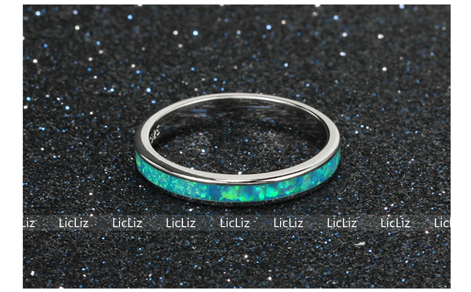 LicLiz, 925 пробы, Серебряное обручальное кольцо для женщин, простой синий пасьянс, опал, кольцо для помолвки, драгоценный камень, кольца вечности LR0360