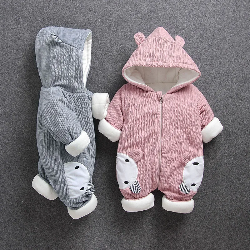 

baby body suits romper bear bunny fleece cotton infant winter Newborn boy girl toddler warm thicken knitted jump suit 3 6 9 12m