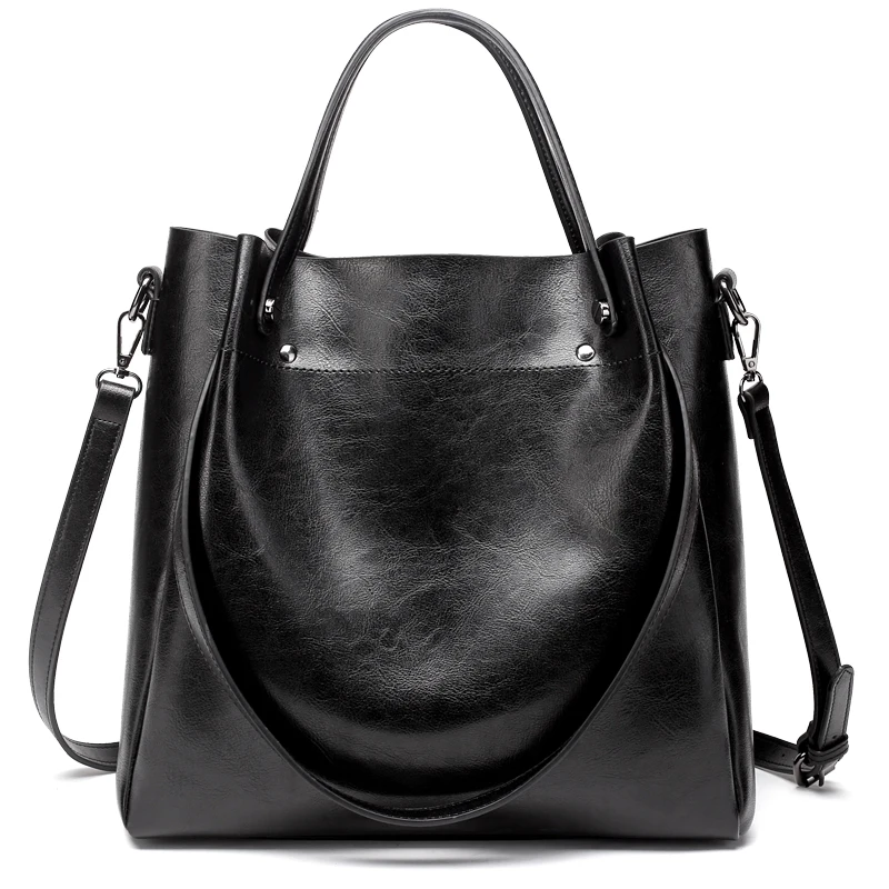 Модная роскошная женская сумка-мессенджер, большая вместительность, простая дамская сумка для офиса, женские кожаные сумки, сумка-мешок с верхней ручкой - Цвет: black